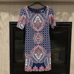 ANTONIO MELANI Blue Red Sheath Midi Dress